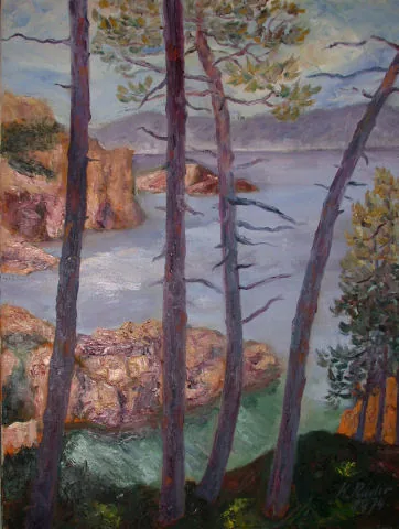 Gemälde „Esterel Landschaft, Mittelmeer 1974“ von Karl Radio von Radiis