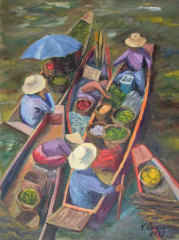 Gemälde „Floating Market in Bangkok(2) 1973“ von Karl Radio von Radiis