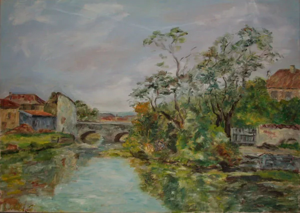 Gemälde „Flusslandschaft in der Provence 1976“ von Karl Radio von Radiis