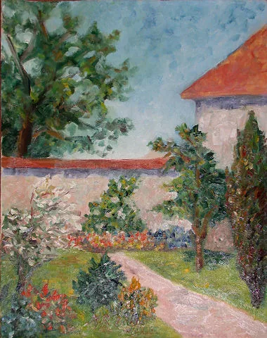 Gemälde „Gartenmauer bei O.W.Fischer 1980“ von Karl Radio von Radiis