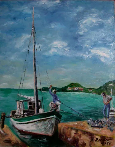 Gemälde „Hafen von Antigua 1980“ von Karl Radio von Radiis