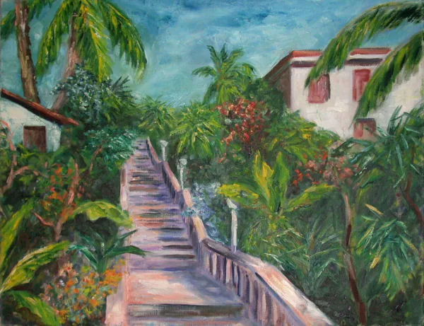 Gemälde „Hotelgarten in Ohos Rios, Jamaica 1976“ von Karl Radio von Radiis