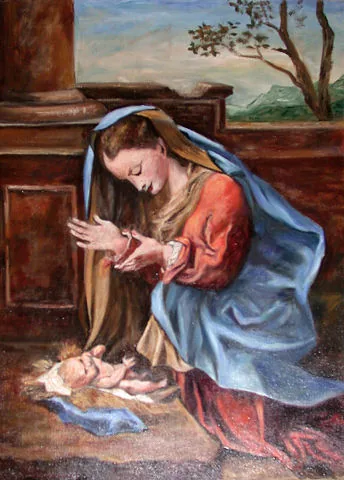 Gemälde „Madonna mit Jesuskind 1979“ von Karl Radio von Radiis