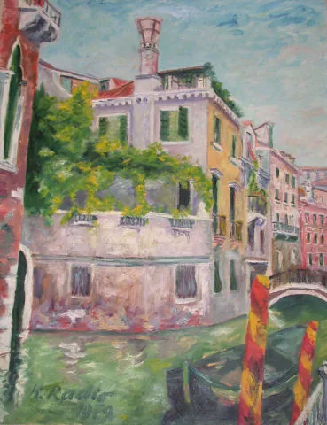 Gemälde „Palazzo am Kanal in Venedig 1979“ von Karl Radio von Radiis