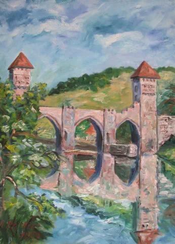 Gemälde „Römerbrücke am Cahores(Provence) 1960“ von Karl Radio von Radiis