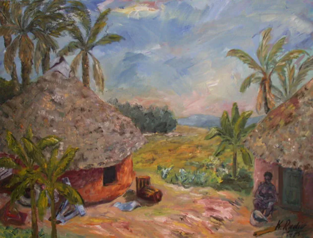 Gemälde „Rundhütten der Zulu’s in Natal 1975“ von Karl Radio von Radiis