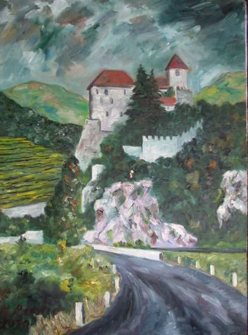 Gemälde „Schloss von Meier-Mellenhof, Land Salzburg 1979“ von Karl Radio von Radiis