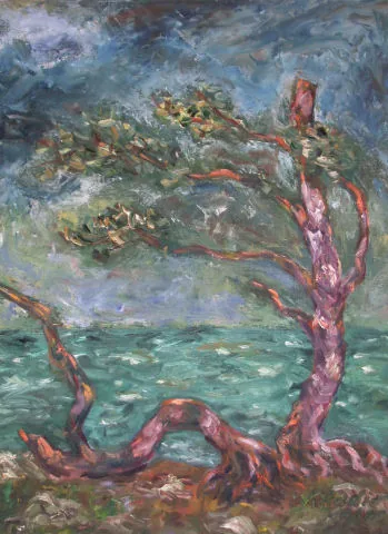 Gemälde „Sturm an der Côte d'Azur (Blick von Miramare) 1960“ von Karl Radio von Radiis