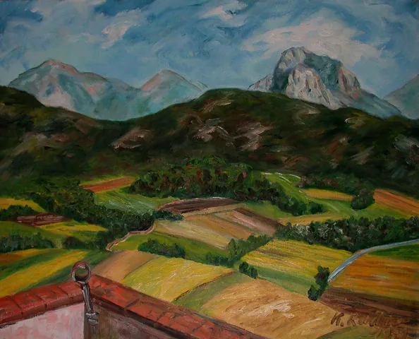 Gemälde „Tessiner Landschaft 1979“ von Karl Radio von Radiis