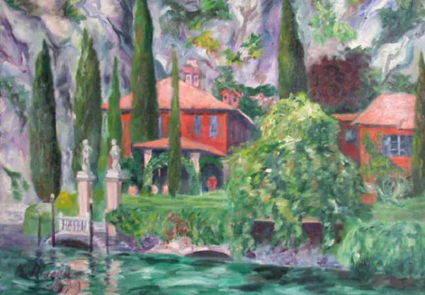 Gemälde „Villa am Comosee 1979“ von Karl Radio von Radiis