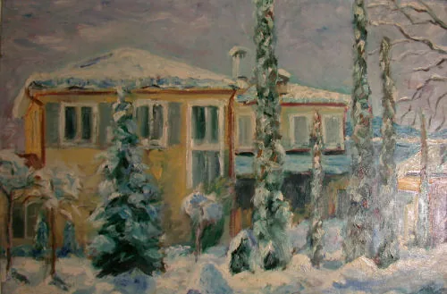 Gemälde „Villa Comet im Winter, Montagnola 1979“ von Karl Radio von Radiis