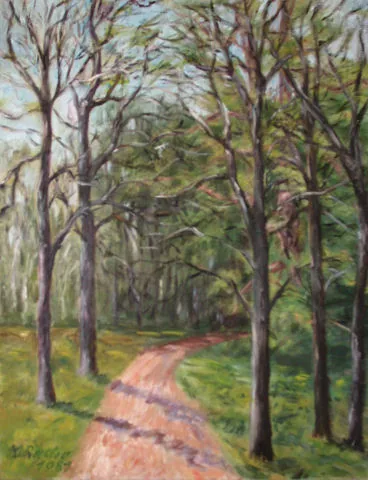Gemälde „Waldweg im Winter, Montagnola 1981“ von Karl Radio von Radiis